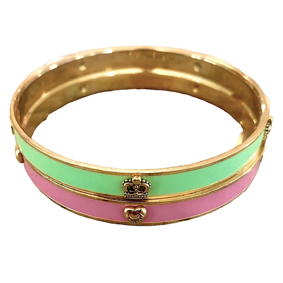 👑💕Set of 2 Juicy Couture Gold Tone Enamel Bangles - Picture 2 of 6